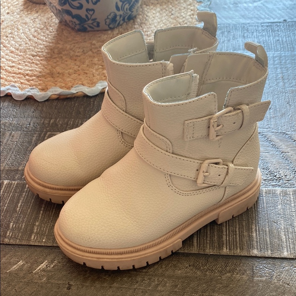 Cat & Jack Cream Ankle Boots with Buckle Detail